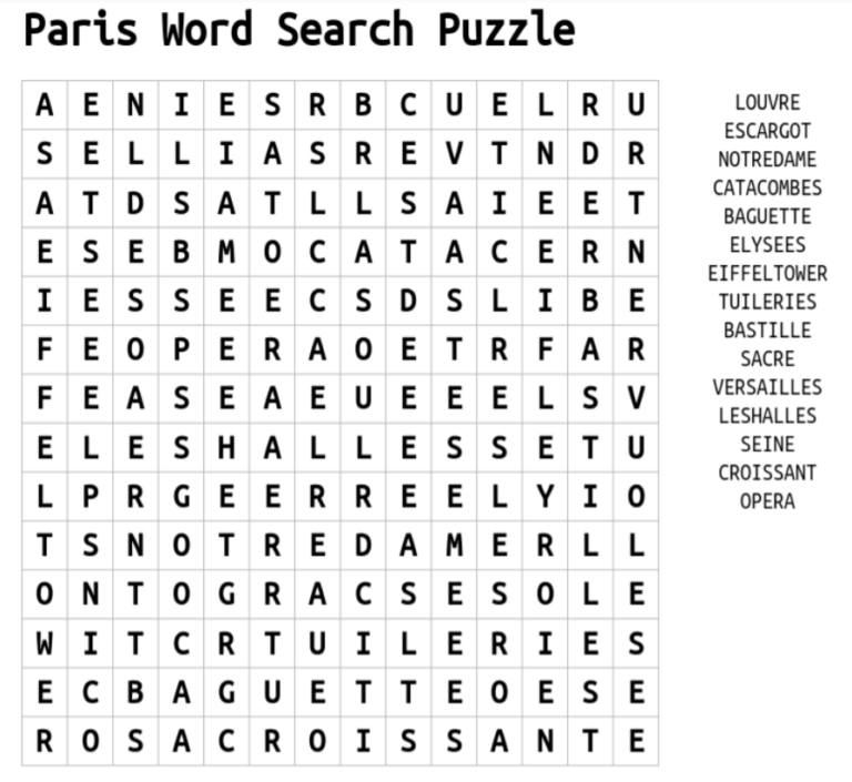 Paris Word Search Puzzles – Word Search Printables